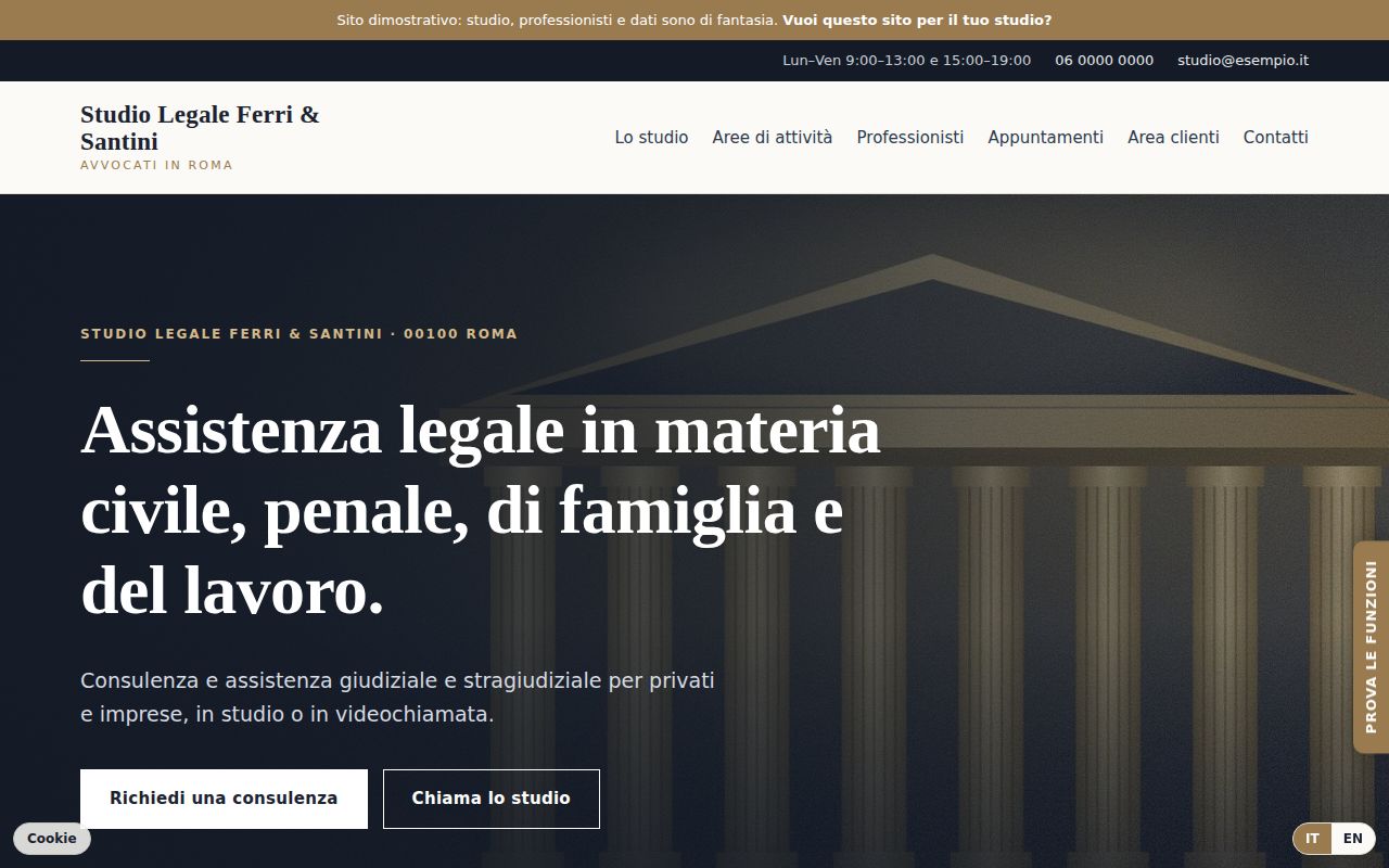 Demo studio legale, pagina iniziale