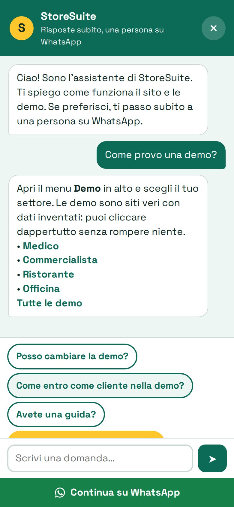 La chat del sito sul telefono