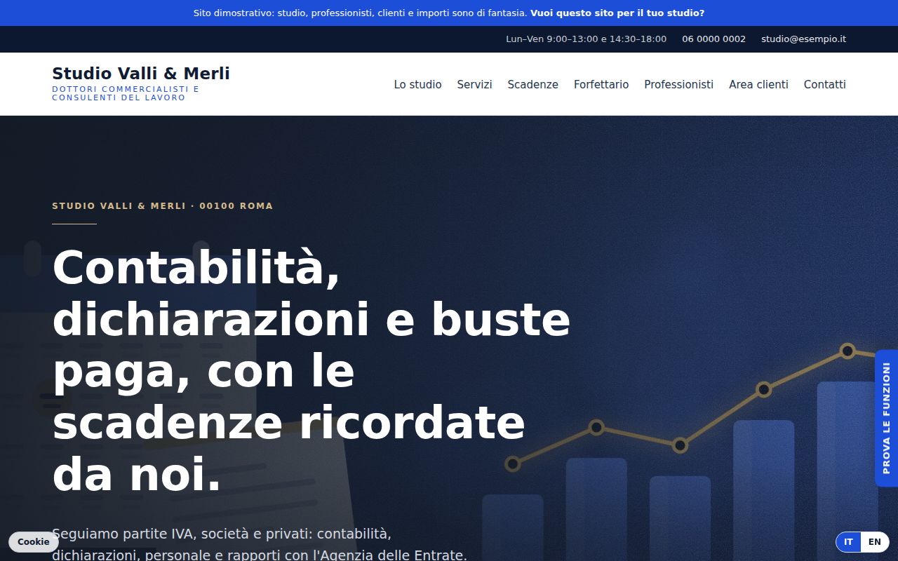 Demo studio commercialista, pagina iniziale