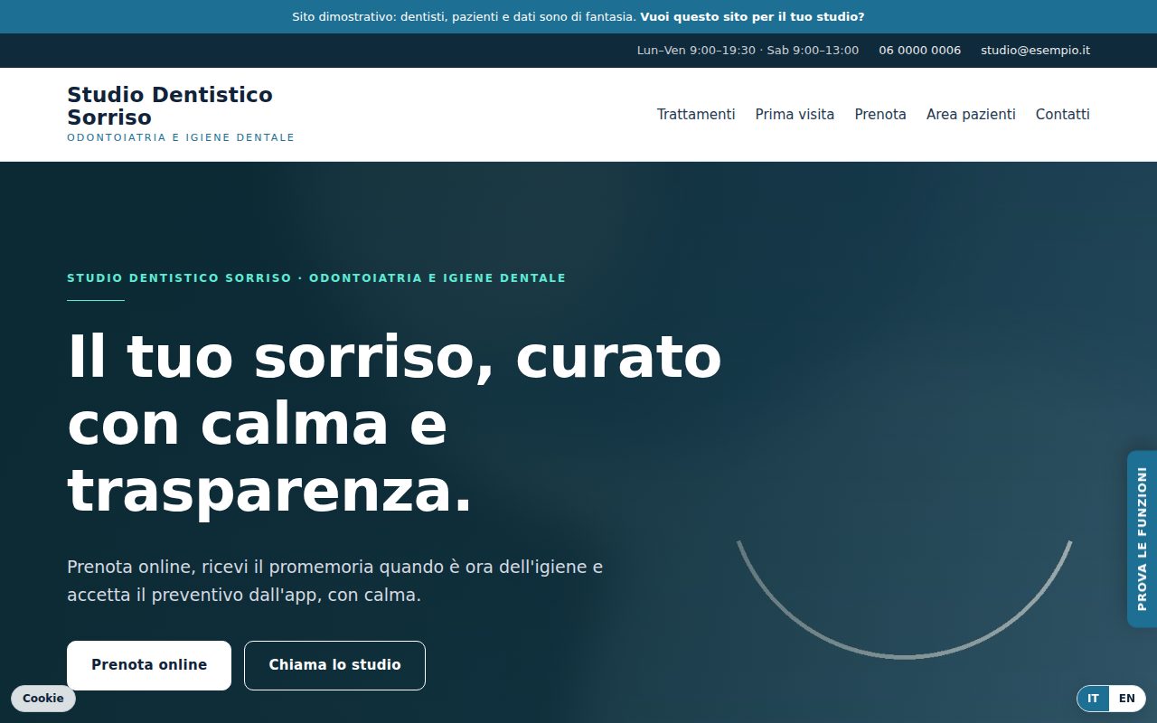Demo studio dentistico, pagina iniziale