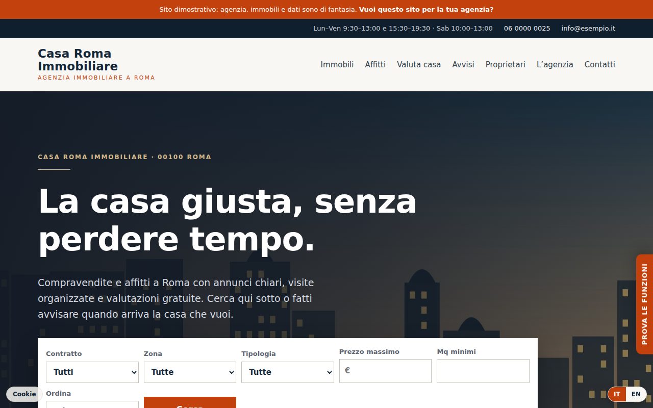 Demo agenzia immobiliare, pagina iniziale