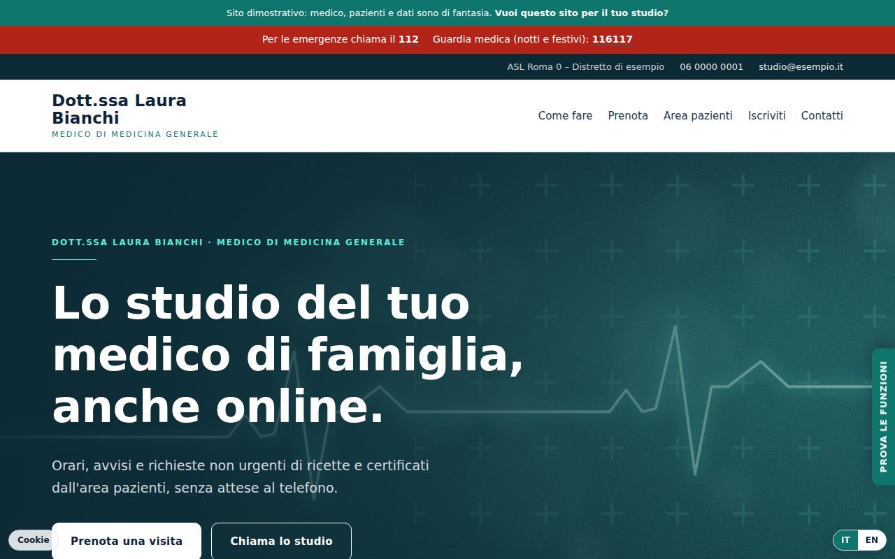 Demo studio medico, pagina iniziale