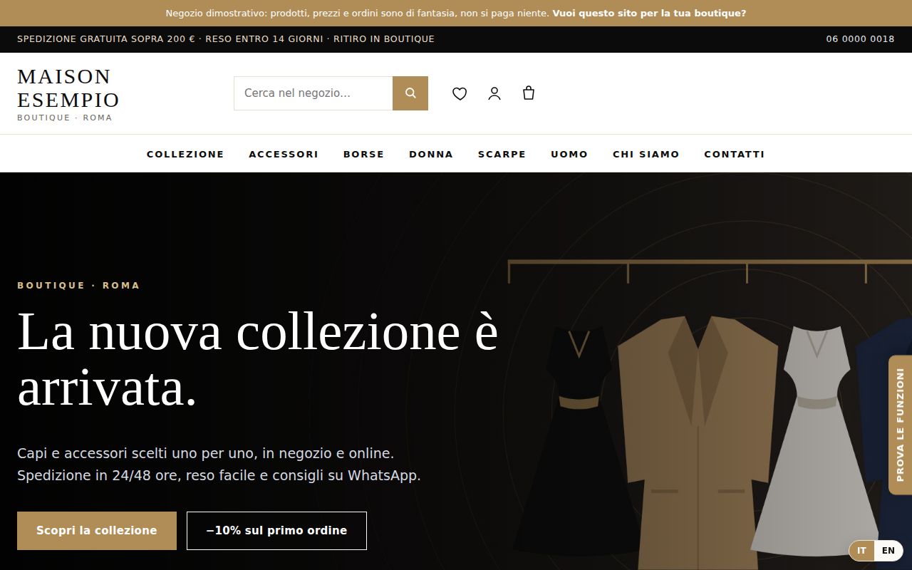 Demo boutique, pagina iniziale