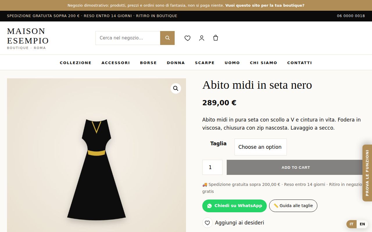 Scheda prodotto della boutique