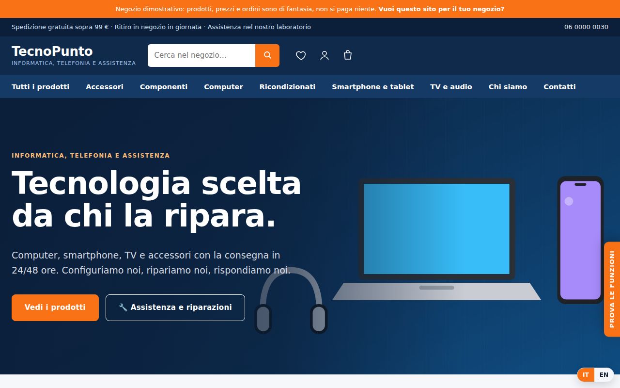 Demo negozio di elettronica, pagina iniziale