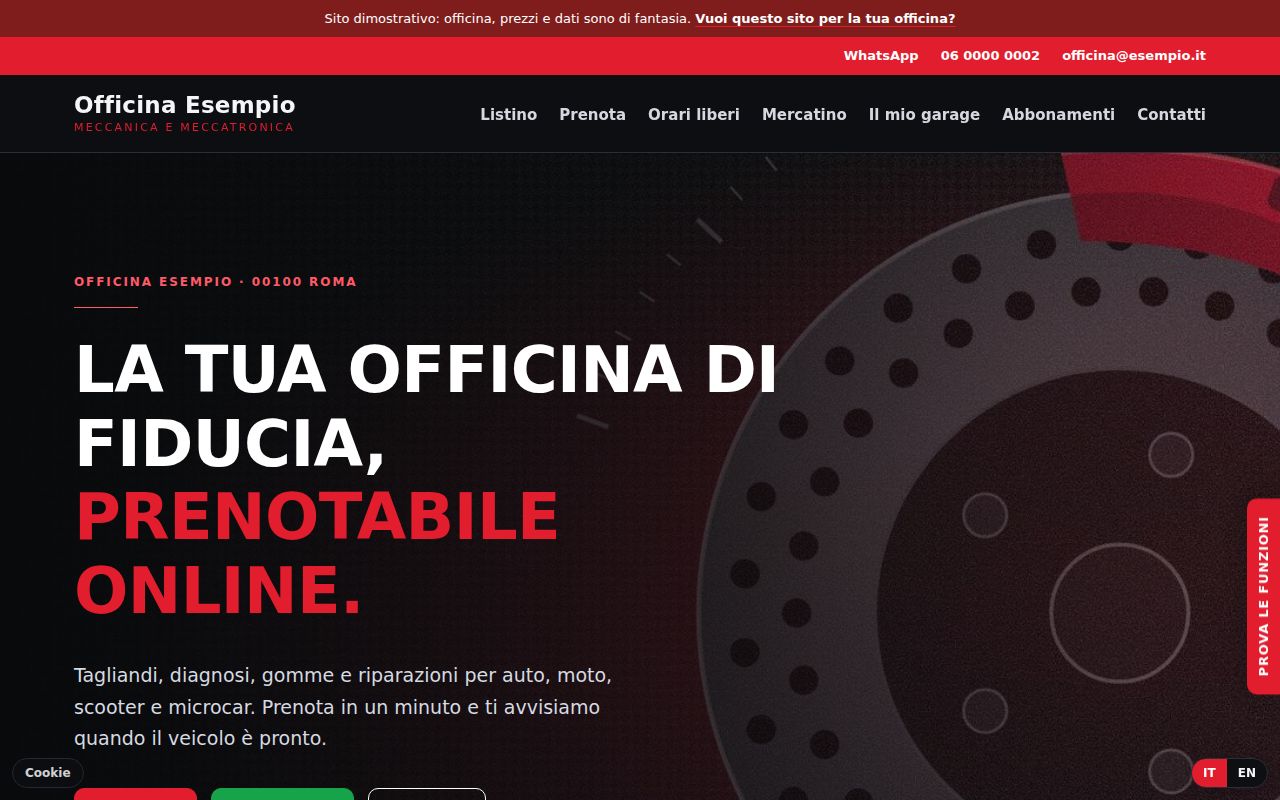 Demo officina, pagina iniziale